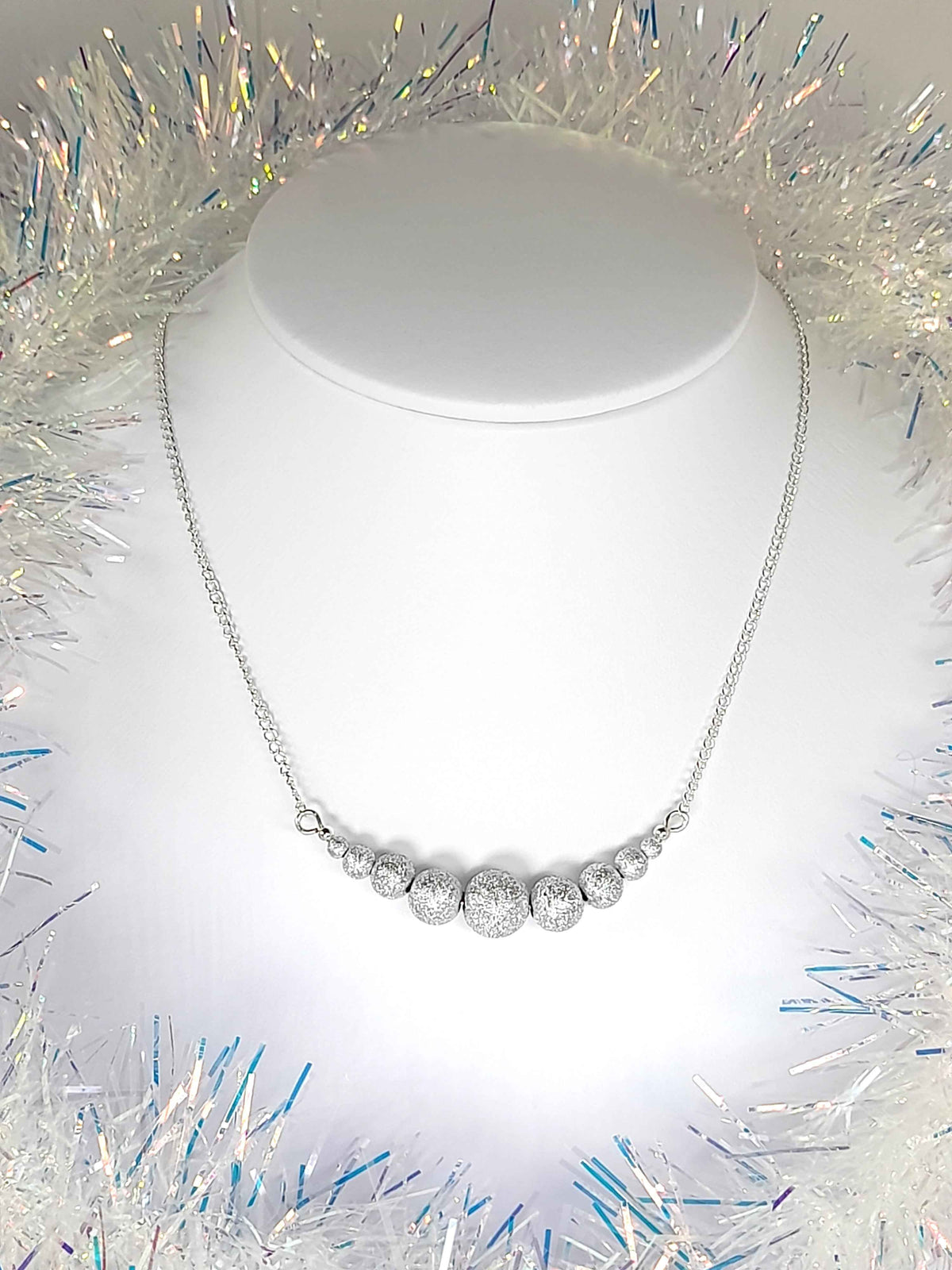 Christmas Silver Sparkly Graduated Bead Necklace