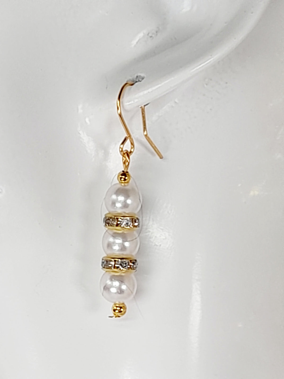White Pearl and Gold Rhinestone Christmas Drop Earrings - Just My Jewellery Shop