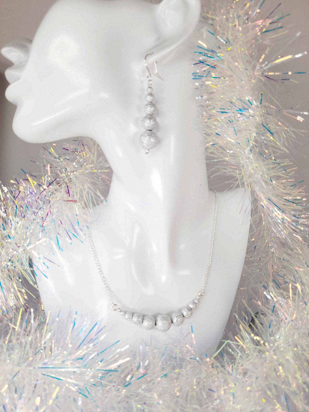 Christmas Silver Sparkly Graduated Bead Necklace