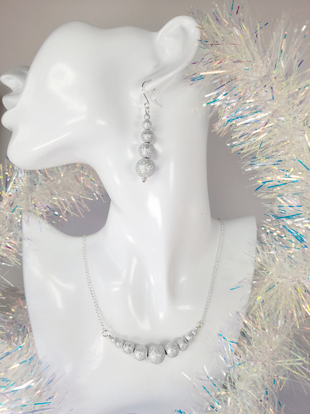 Christmas Silver Sparkly Drop Earrings with Graduated Bead Stack - Just My Jewellery Shop