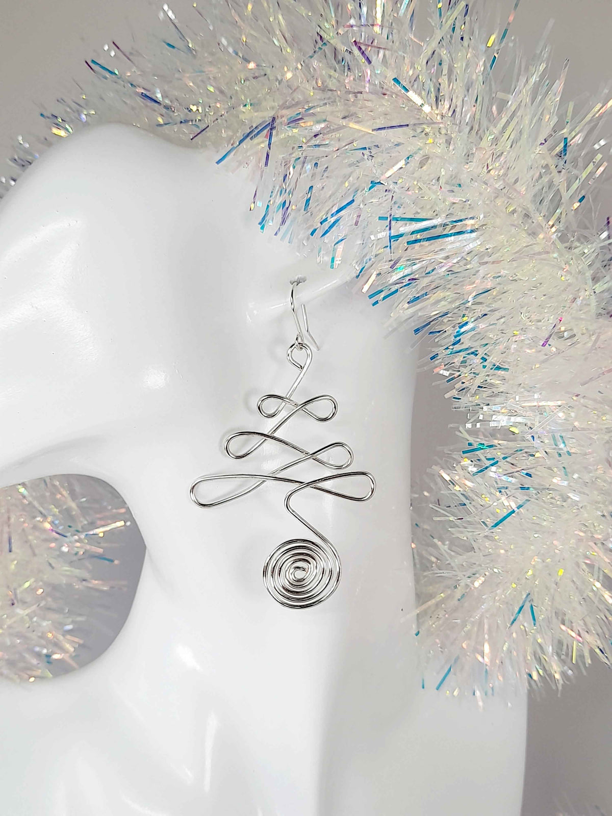 Silver Wire Wrapped Christmas Tree Earrings