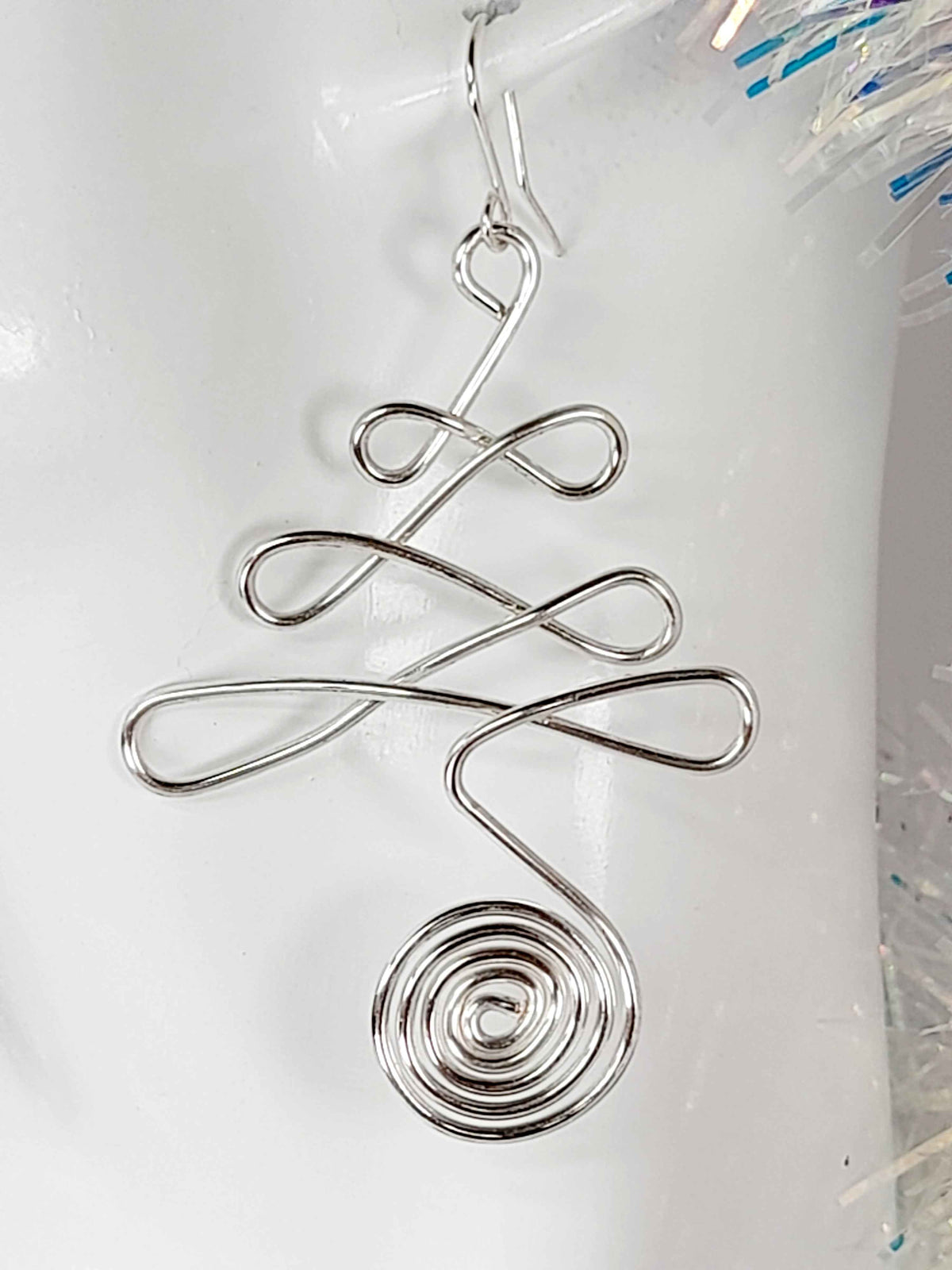 Silver Wire Wrapped Christmas Tree Earrings