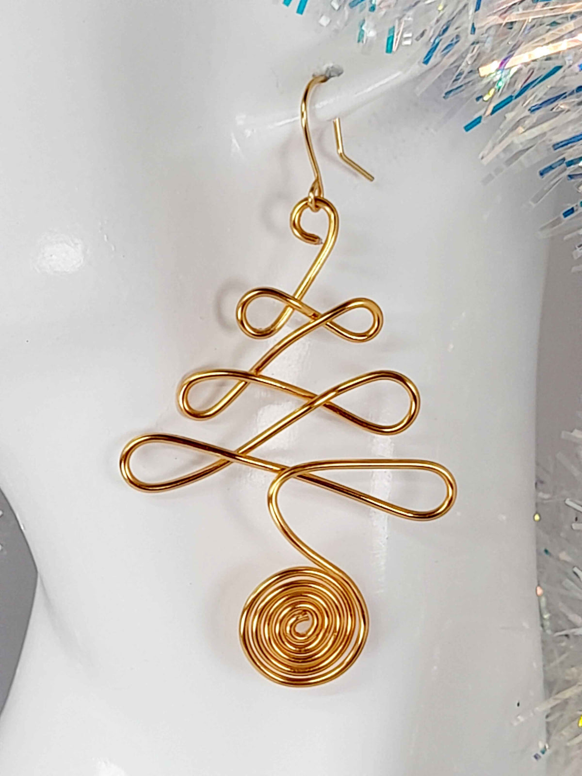 Gold Wire Wrapped Christmas Tree Earrings