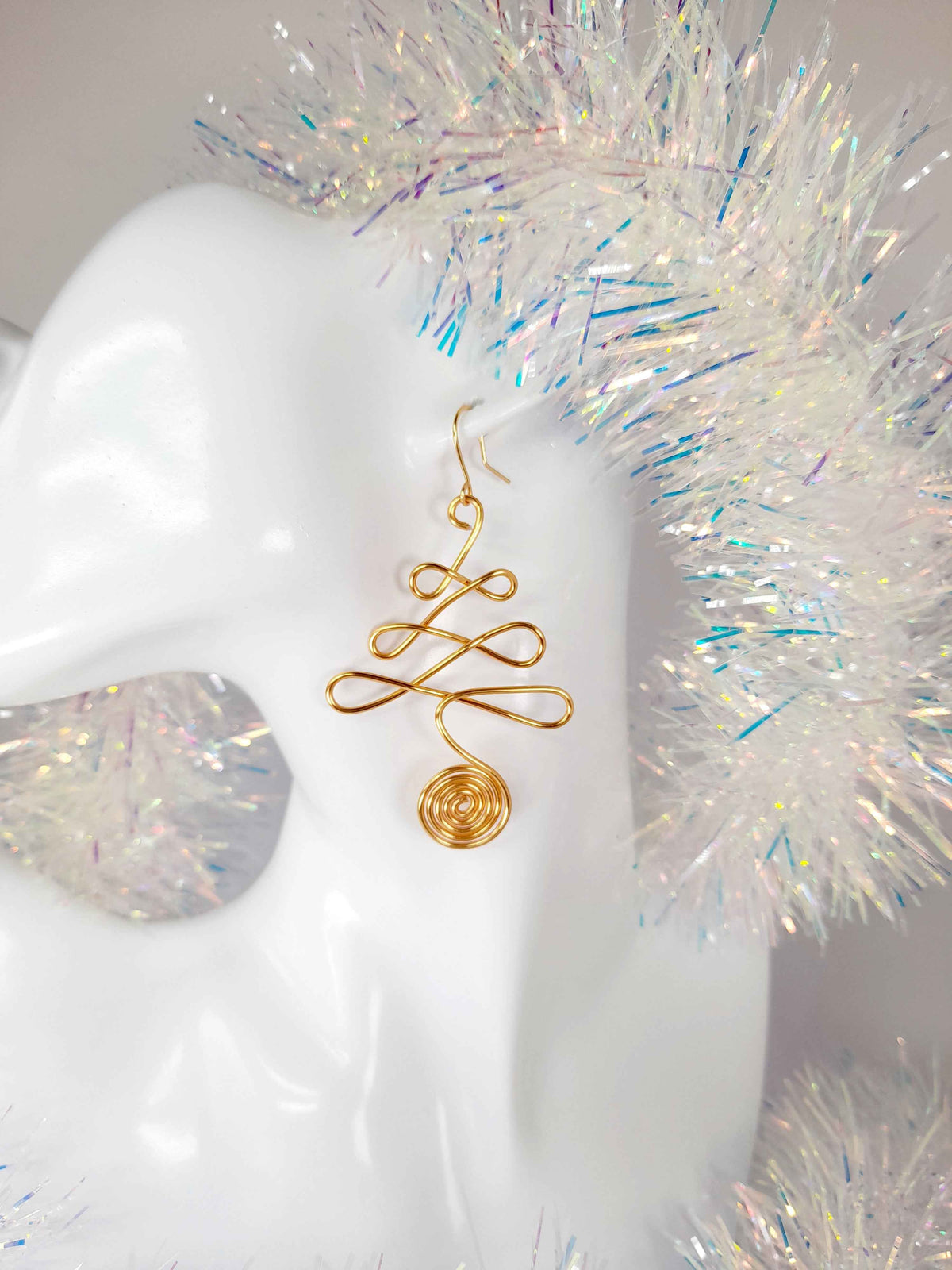 Gold Wire Wrapped Christmas Tree Earrings