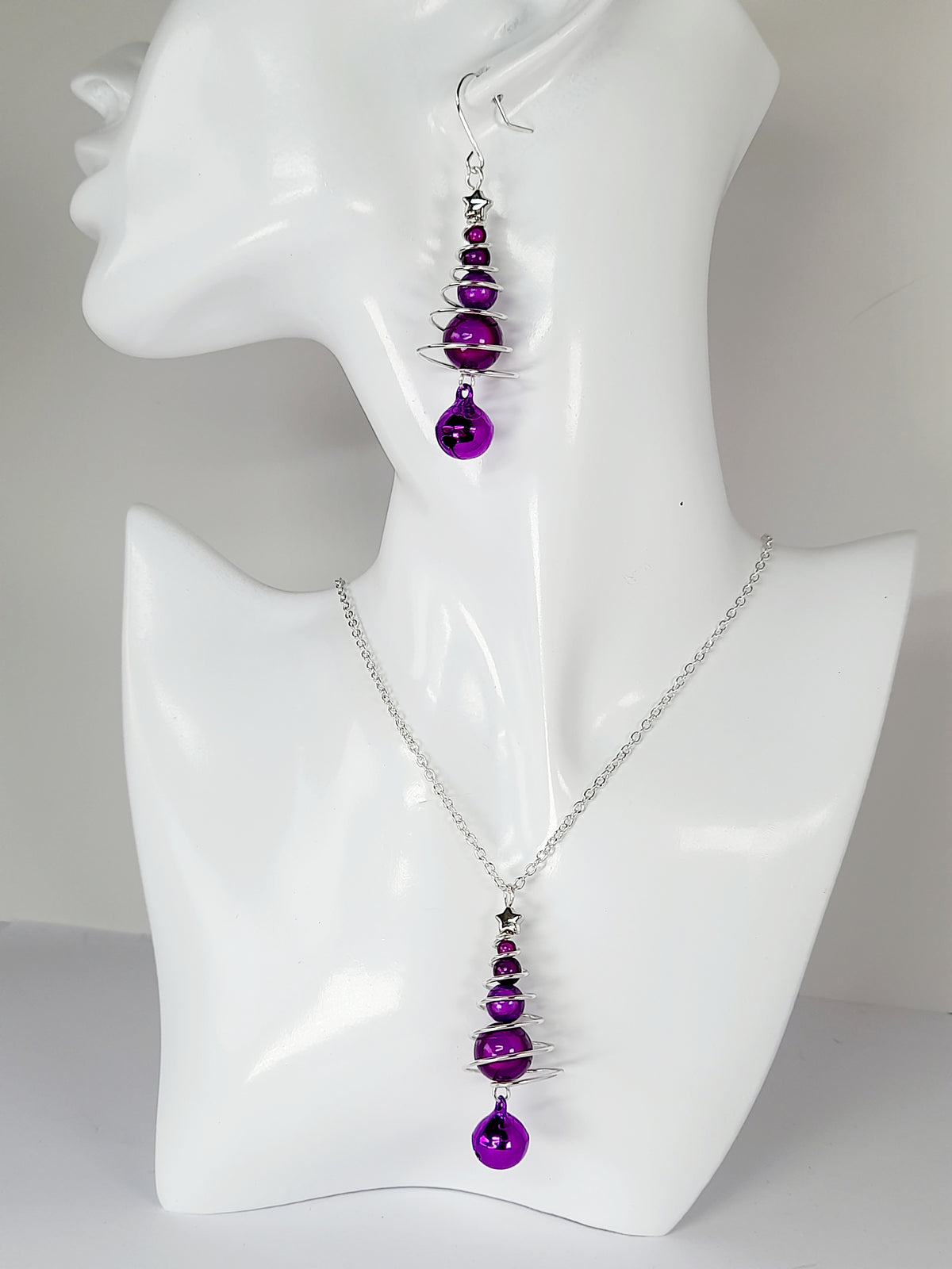 Purple Miracle Bead Christmas Tree Necklace with Purple Jingle Bell - Just My Jewellery Shop