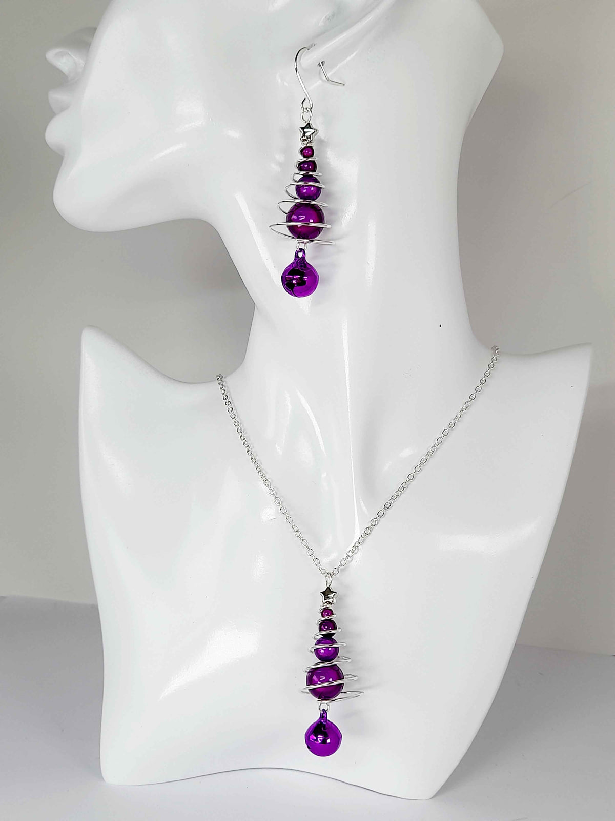 Purple Miracle Bead Christmas Tree Jewellery Set with Purple Jingle Bell
