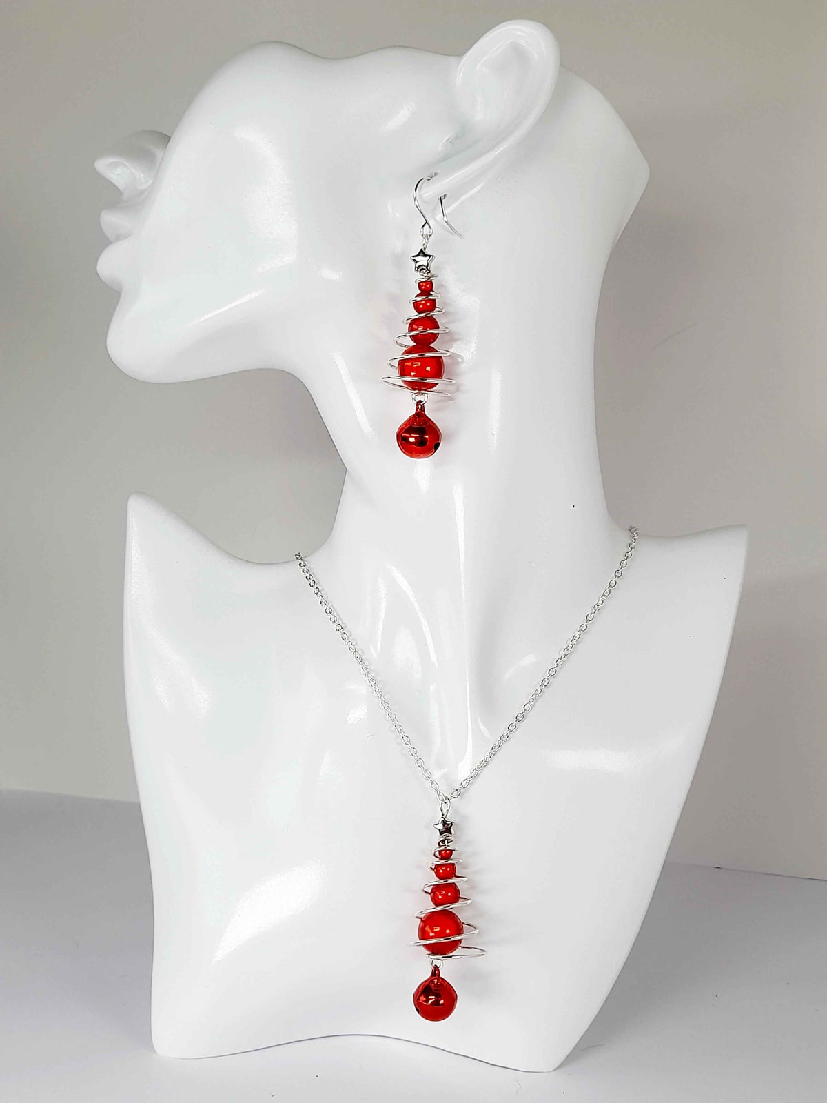 Red Miracle Bead Christmas Tree Jewellery Set with Red Jingle Bell