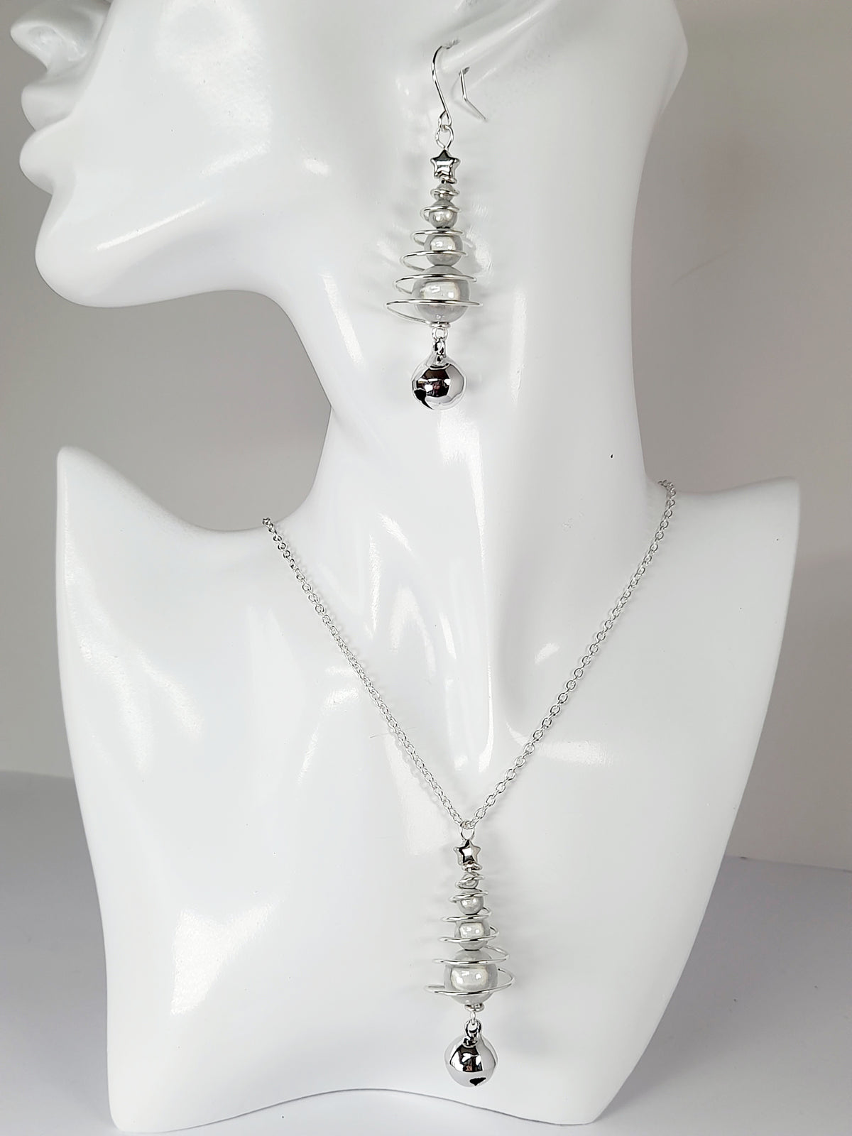 Silver Miracle Bead Christmas Tree Necklace with Jingle Bell - Just My Jewellery Shop