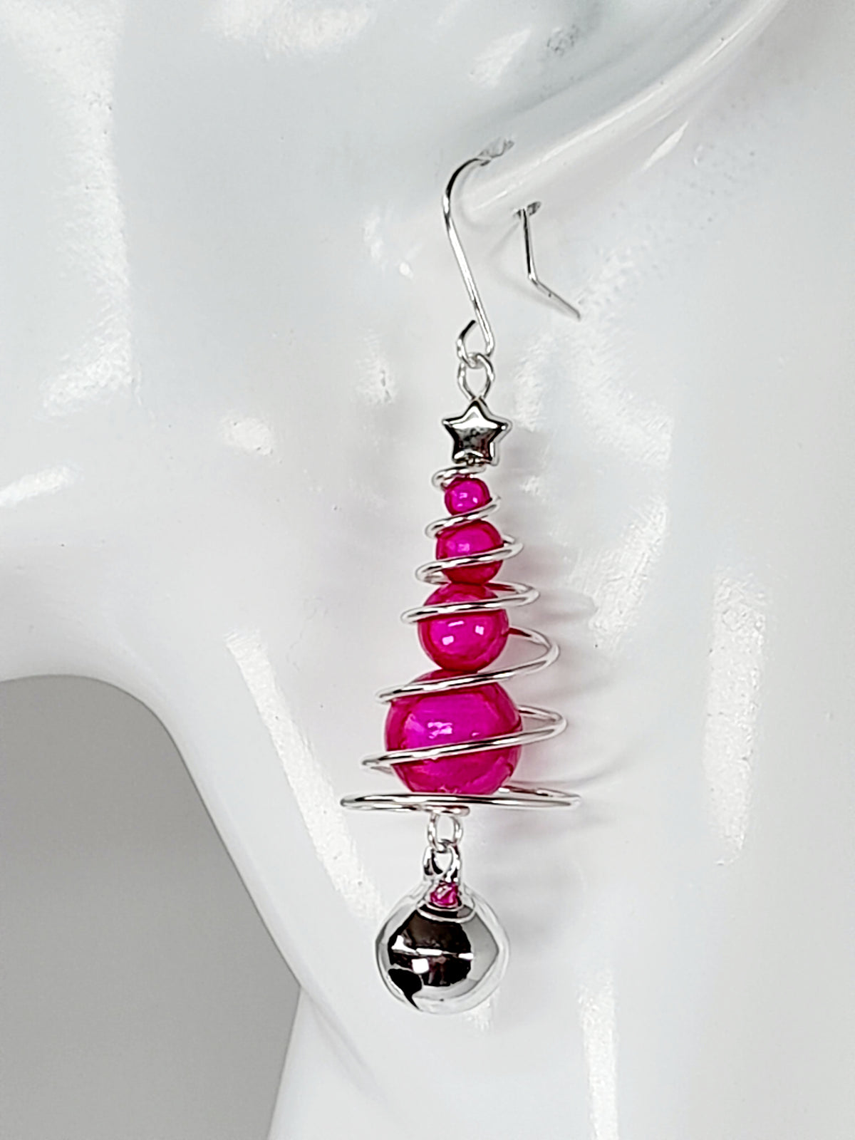 Hot Pink Miracle Bead Christmas Tree Necklace with Silver Jingle Bell - Just My Jewellery Shop