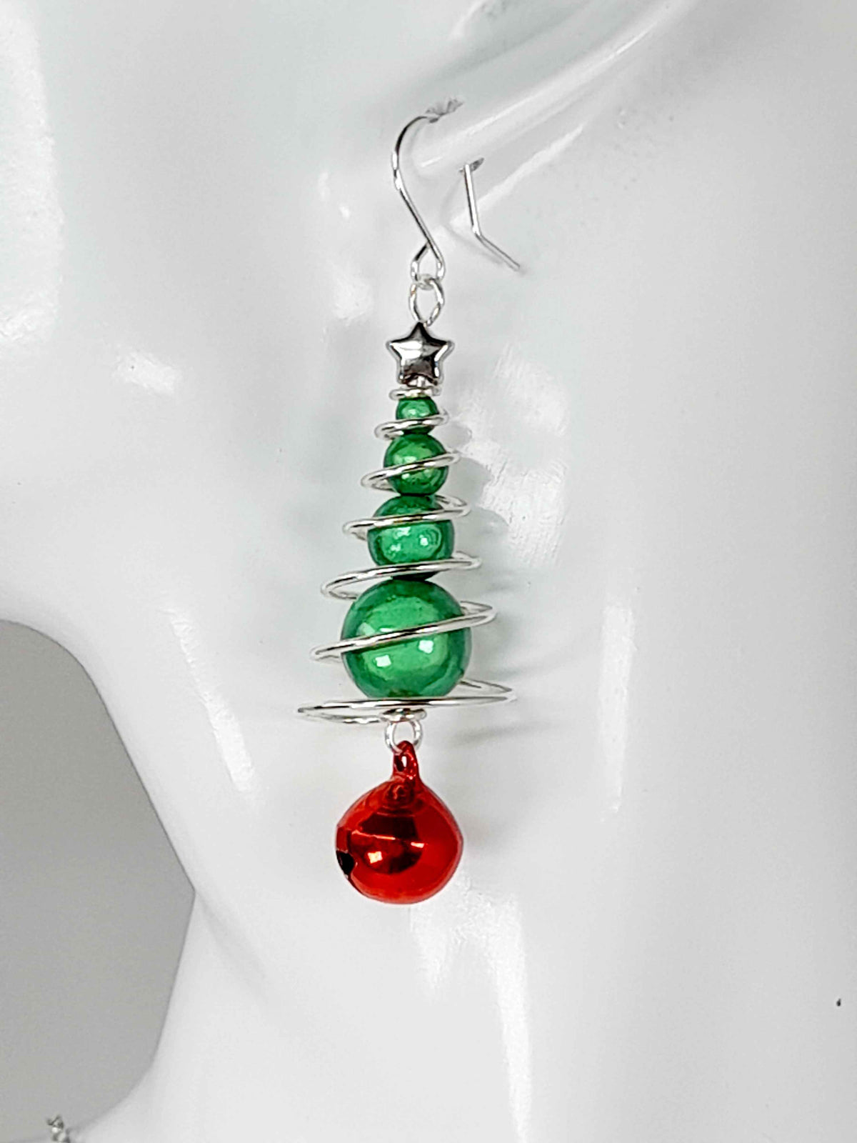 Green Miracle Bead Christmas Tree Necklace with Red Jingle Bell
