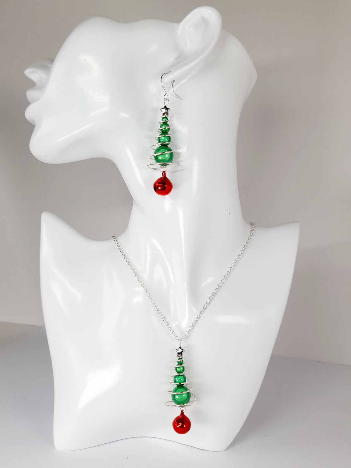 Green Miracle Bead Christmas Tree Necklace with Red Jingle Bell - Just My Jewellery Shop