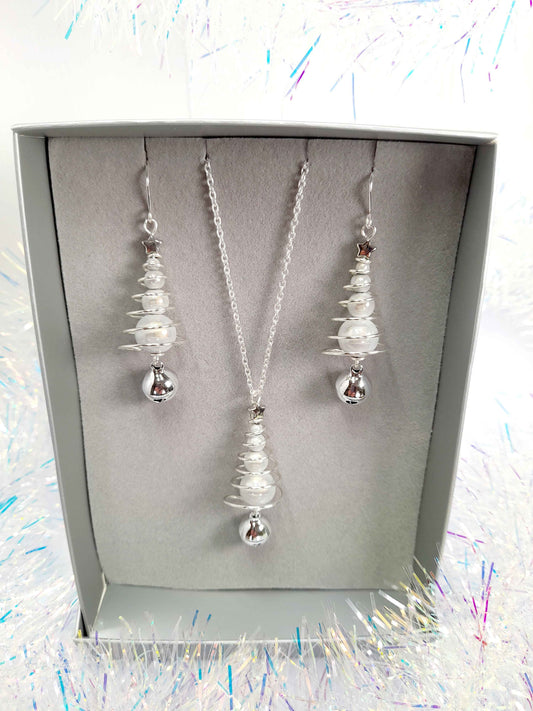 Silver Miracle Bead Christmas Tree Jewellery Set with Jingle Bell