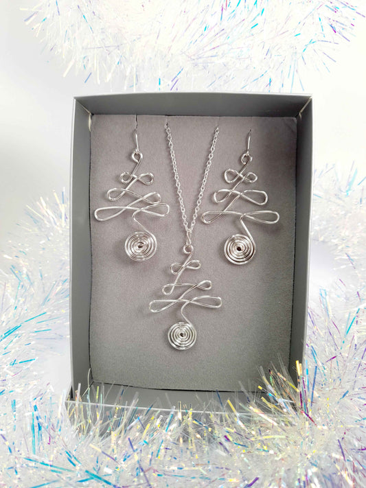 Silver Wire Wrapped Christmas Tree Jewellery Set