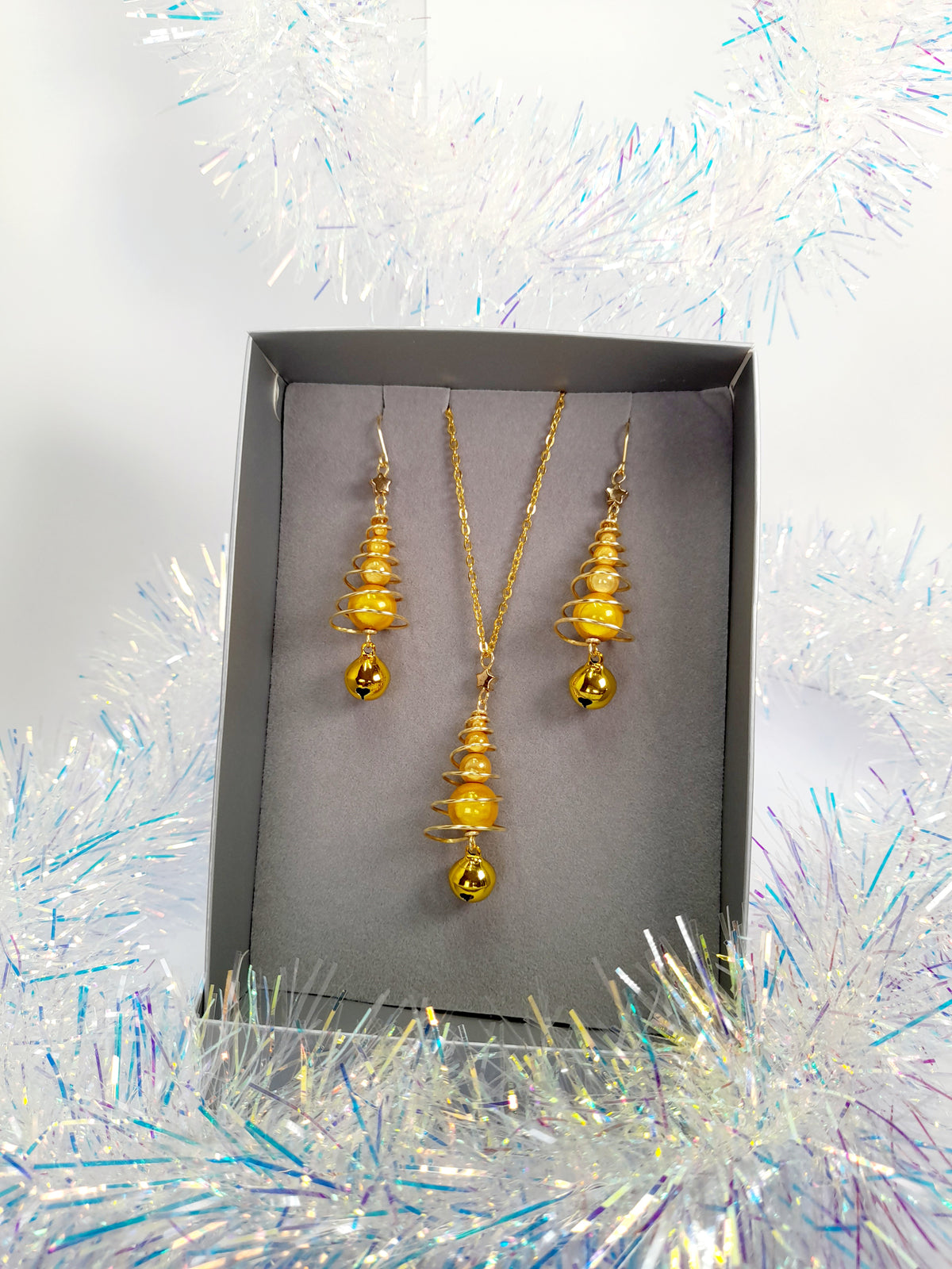 Gold Miracle Bead Christmas Tree Jewellery Set with Gold Jingle Bell - Just My Jewellery Shop