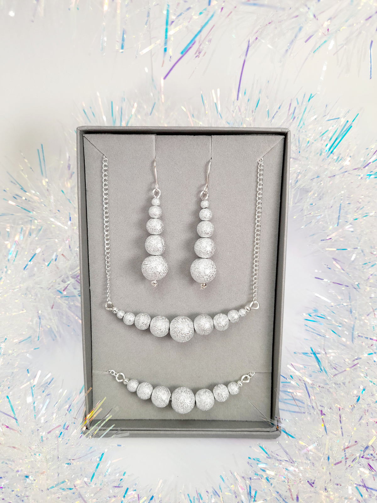 Christmas Silver Sparkly Graduated Bead Jewellery Set - Just My Jewellery Shop