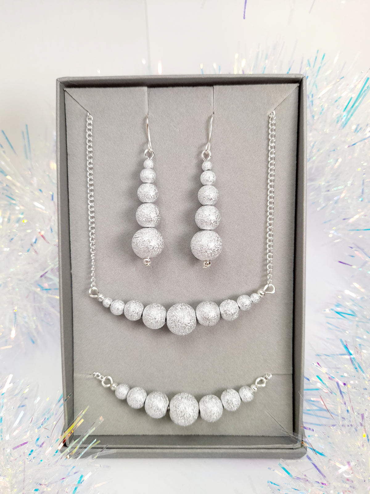 Christmas Silver Sparkly Graduated Bead Necklace - Just My Jewellery Shop