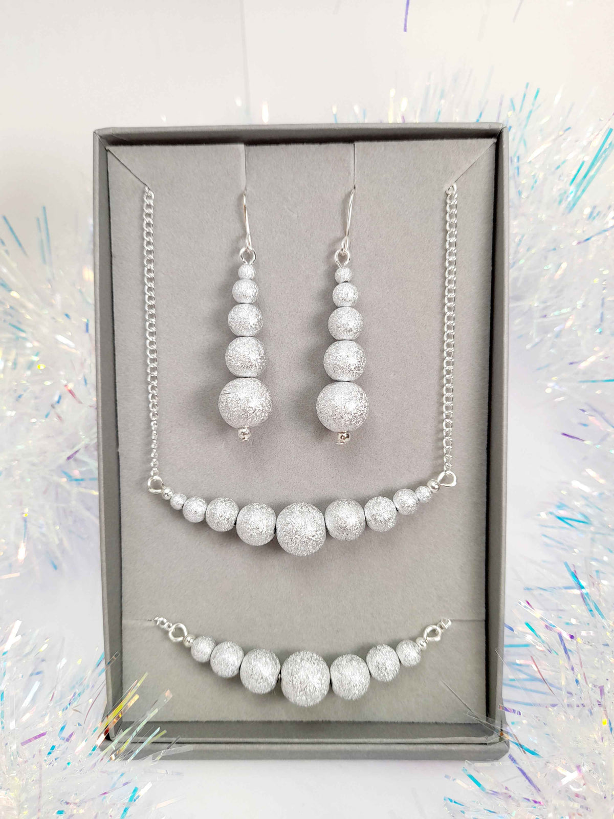 Christmas Silver Sparkly Graduated Bead Jewellery Set