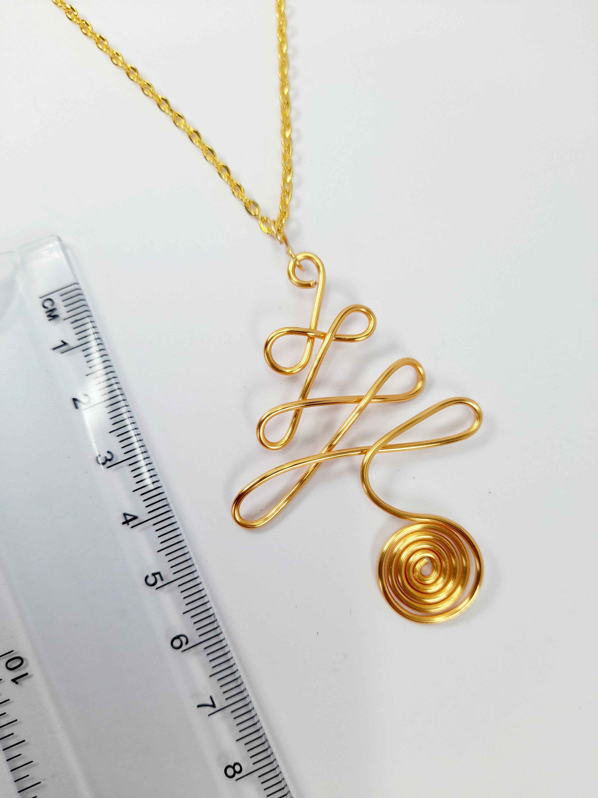 Gold Wire Wrapped Christmas Tree Necklace