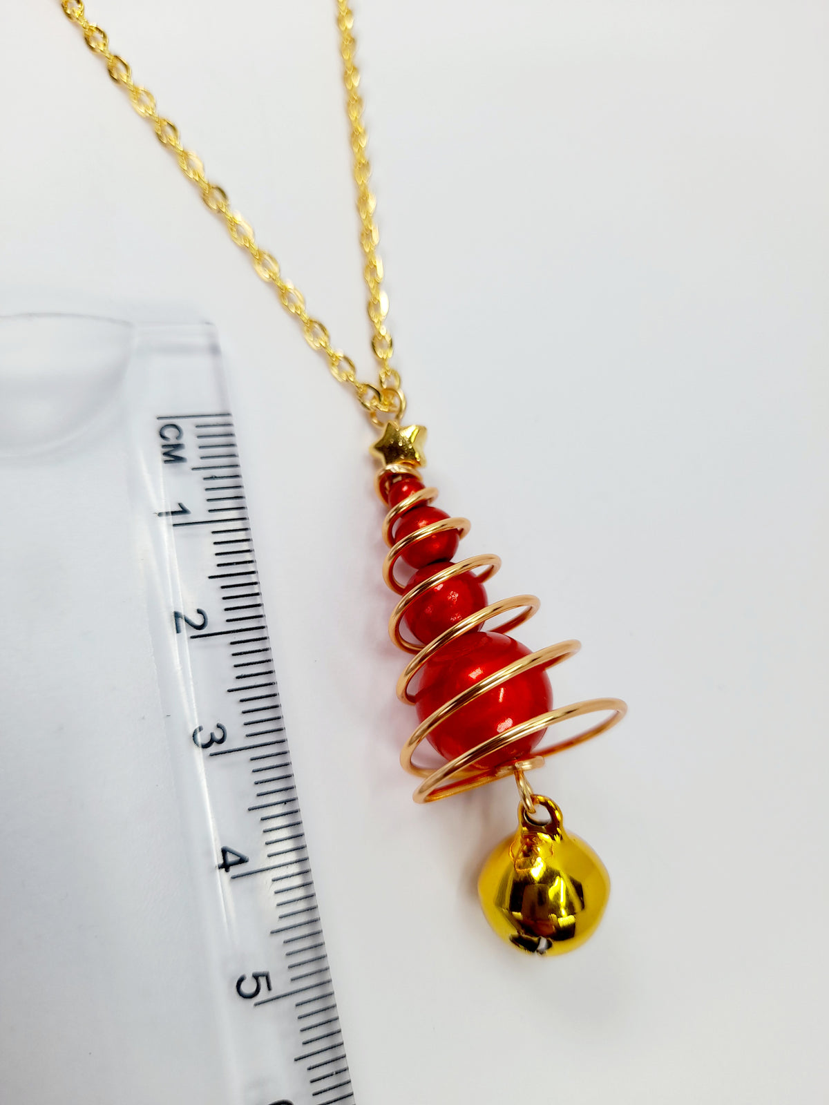 Red Miracle Bead Christmas Tree Jewellery Set with Gold Star & Gold Jingle Bell - Just My Jewellery Shop