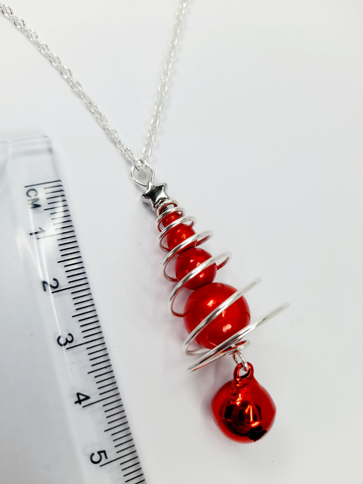Red Miracle Bead Christmas Tree Necklace with Red Jingle Bell - Just My Jewellery Shop
