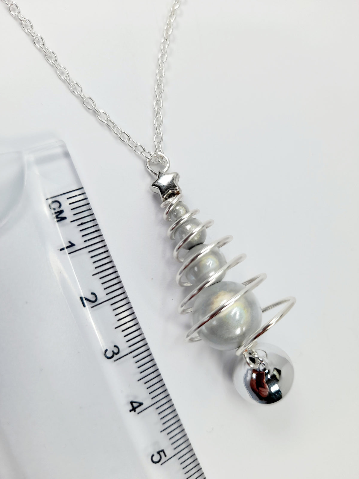 Silver Miracle Bead Christmas Tree Necklace with Jingle Bell - Just My Jewellery Shop