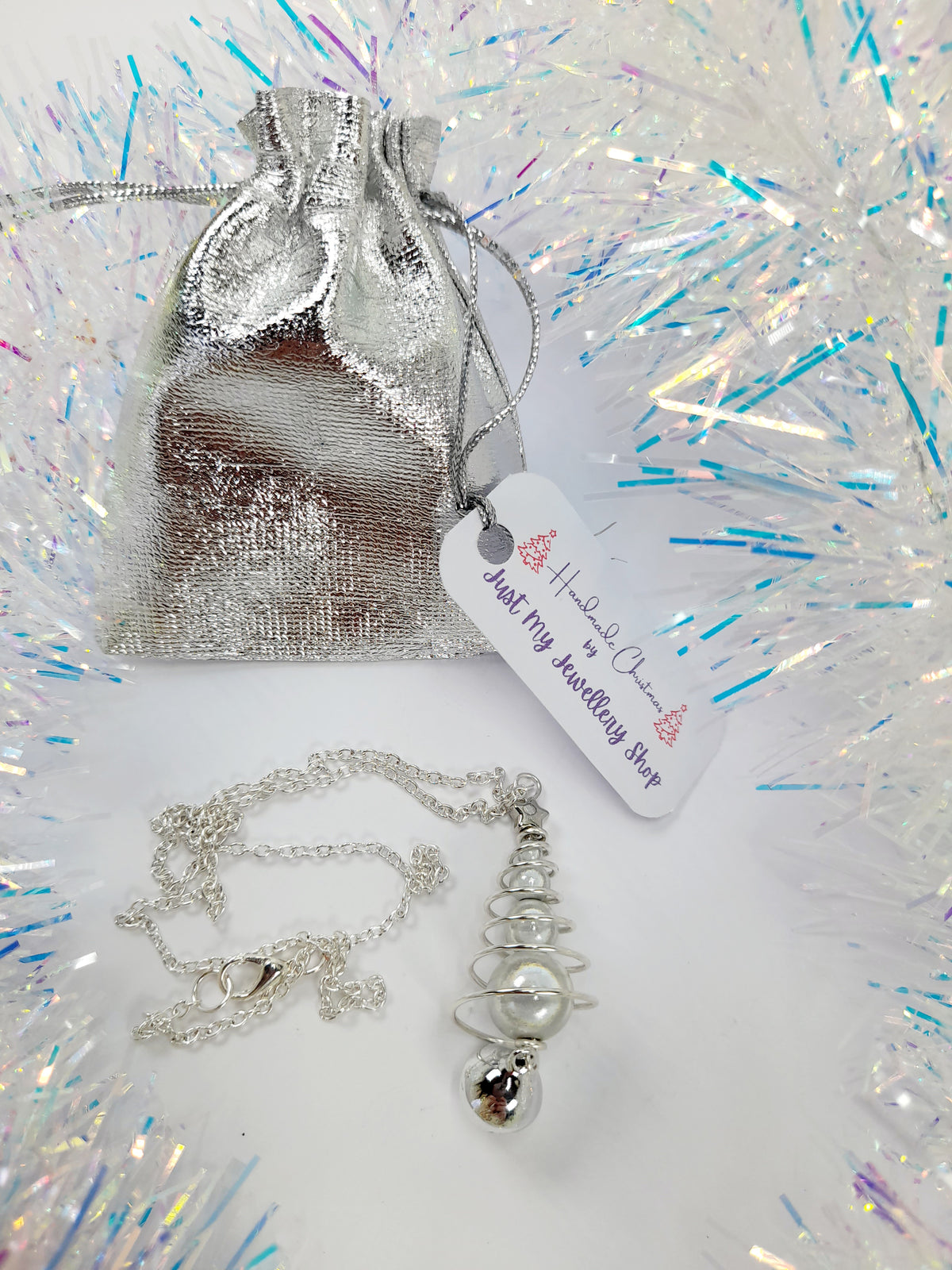 Silver Miracle Bead Christmas Tree Necklace with Jingle Bell - Just My Jewellery Shop