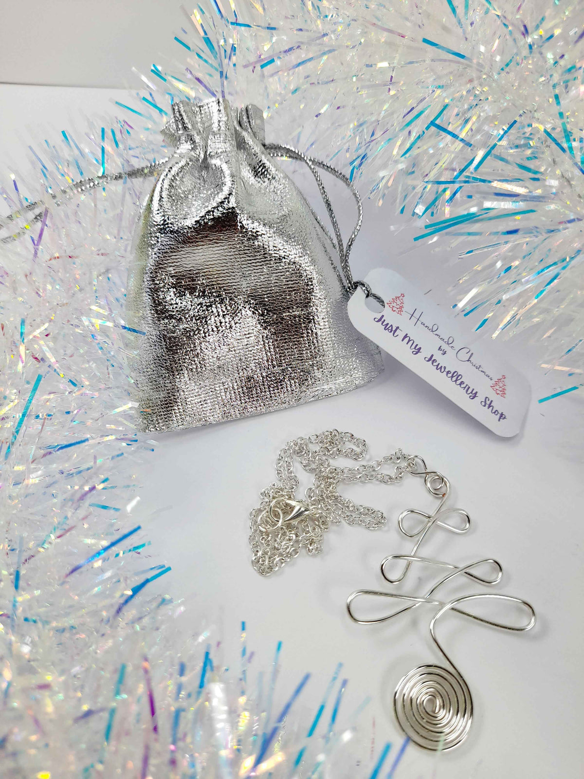 Silver Wire Wrapped Christmas Tree Necklace