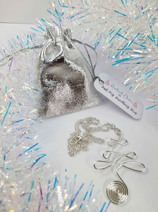 Silver Wire Wrapped Christmas Tree Necklace