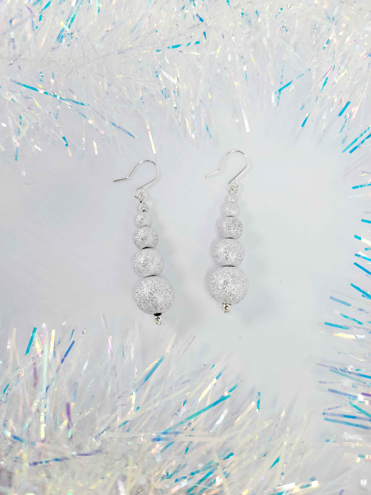 Christmas Silver Sparkly Drop Earrings with Graduated Bead Stack