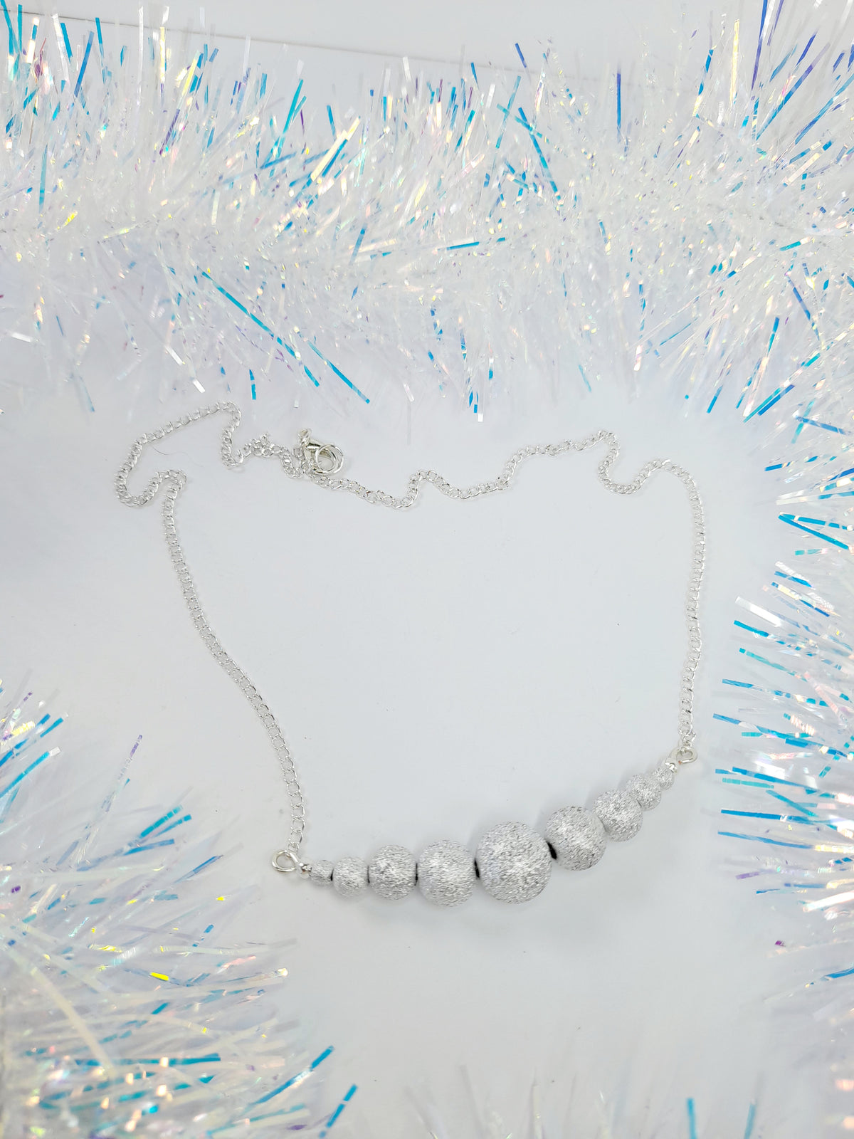 Christmas Silver Sparkly Graduated Bead Necklace - Just My Jewellery Shop