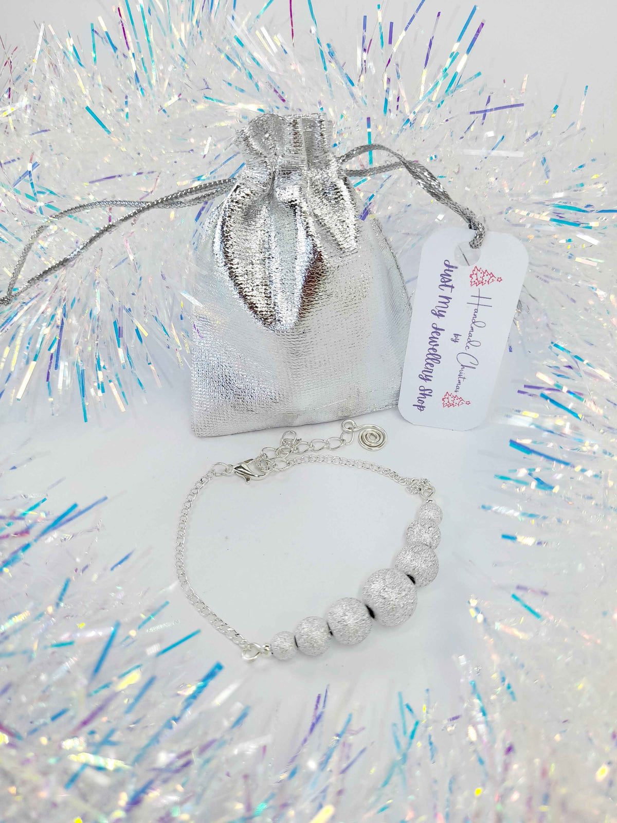 Christmas Silver Sparkly Graduated Bead Bracelet