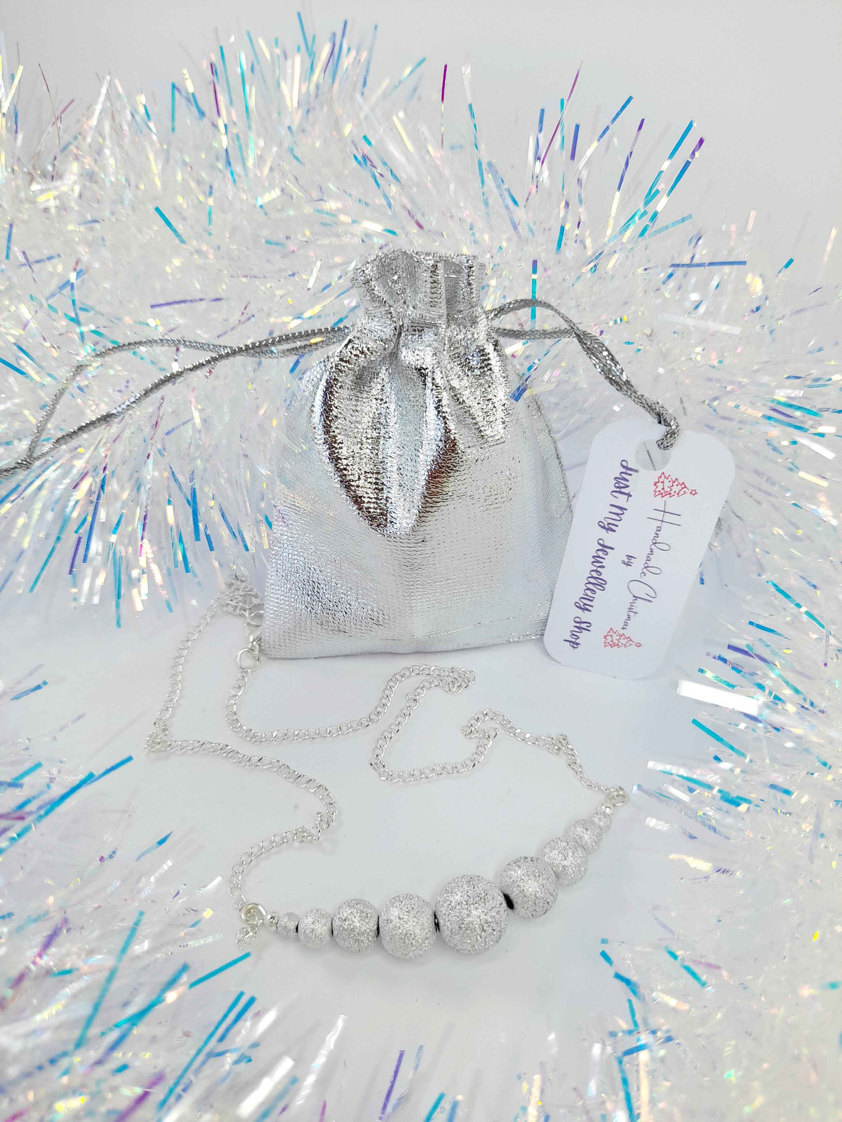 Christmas Silver Sparkly Graduated Bead Necklace