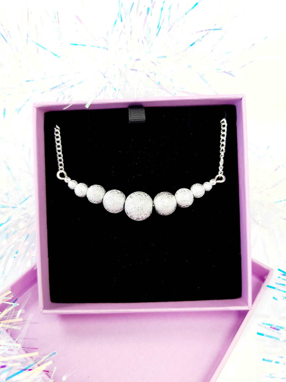 Christmas Silver Sparkly Graduated Bead Necklace