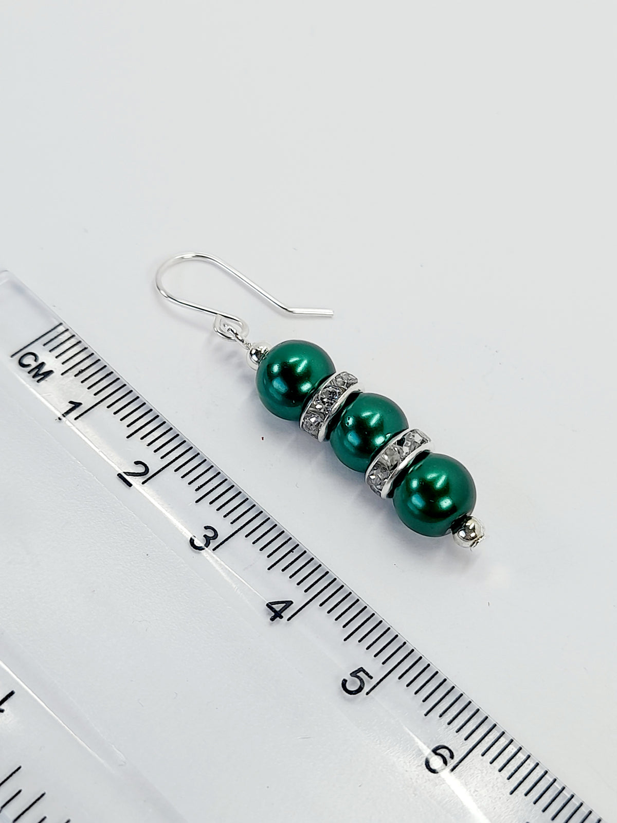 Green Pearl and Silver Rhinestone Christmas Drop Earrings - Just My Jewellery Shop