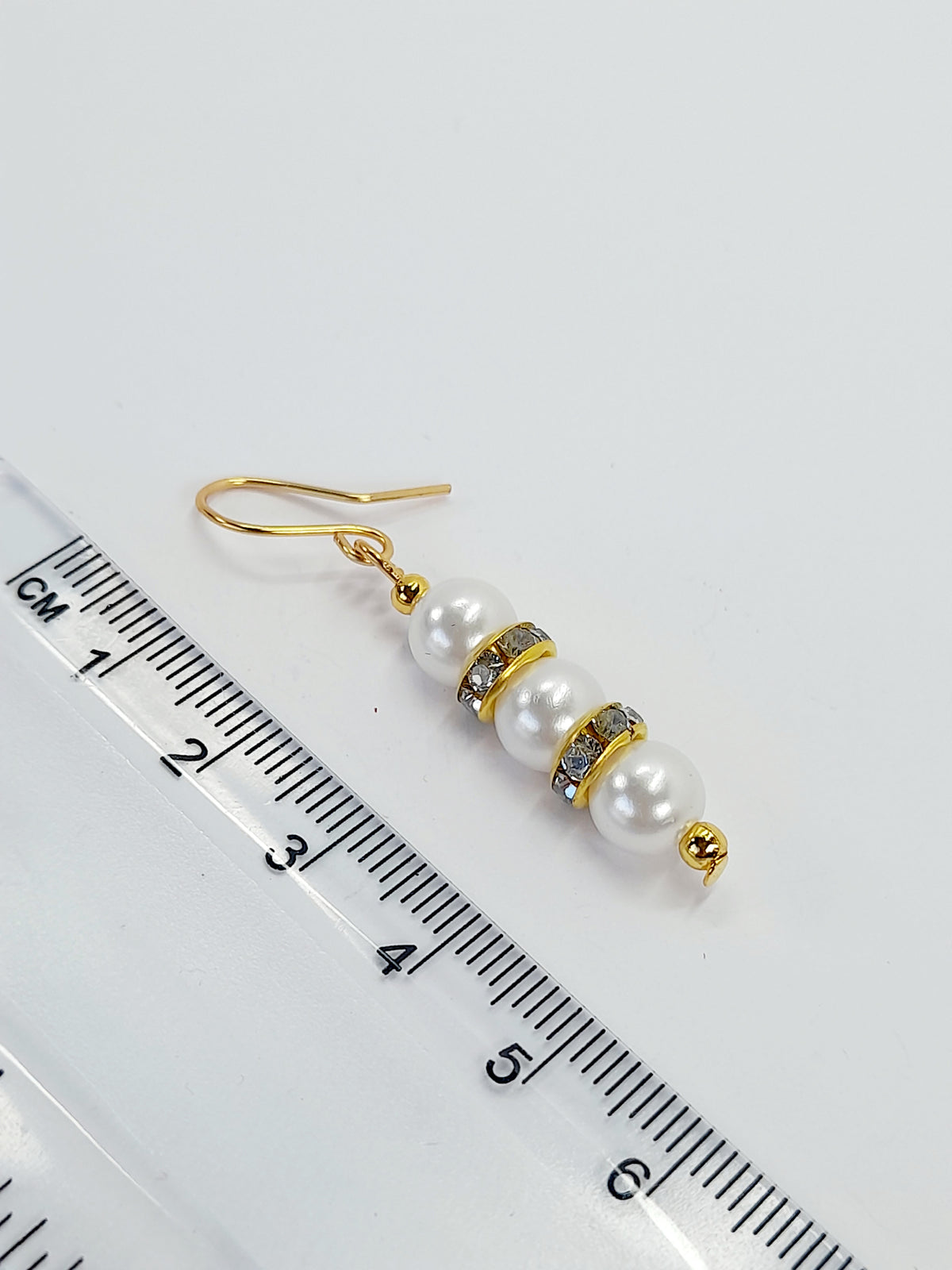 White Pearl and Gold Rhinestone Christmas Drop Earrings - Just My Jewellery Shop