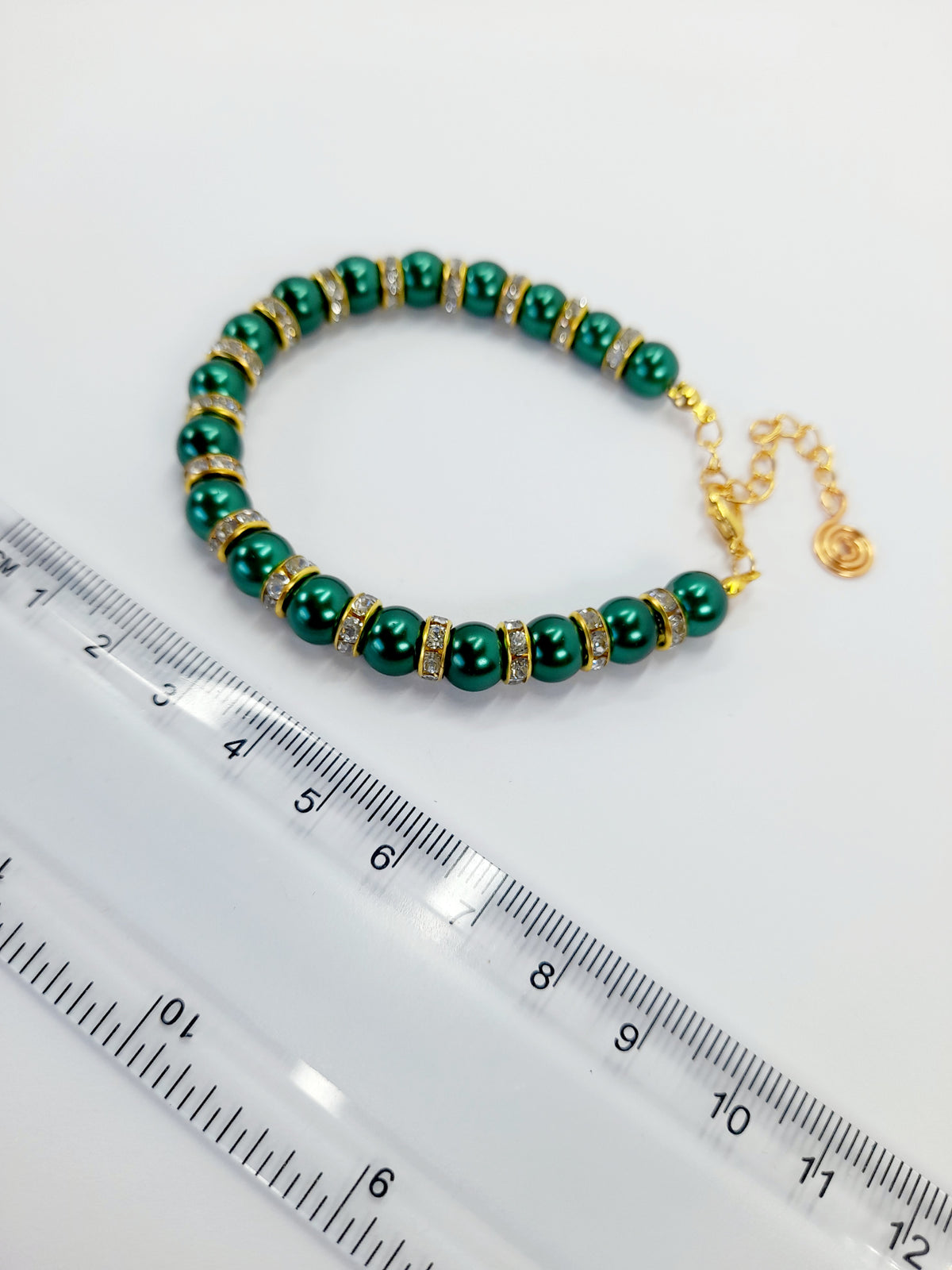 Green Pearl and Gold Rhinestone Christmas Bracelet - Just My Jewellery Shop