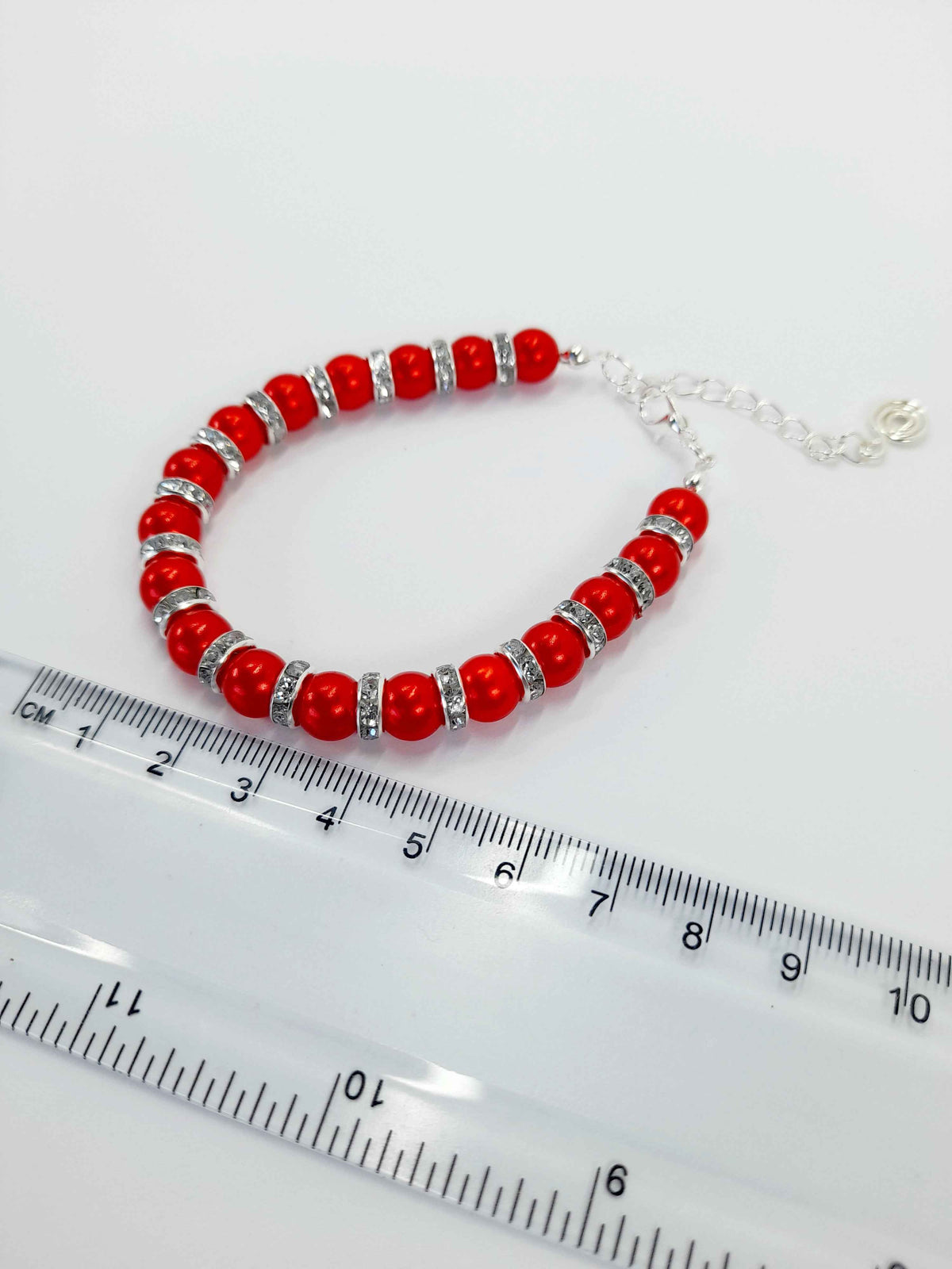 Red Pearl and Rhinestone Christmas Bracelet