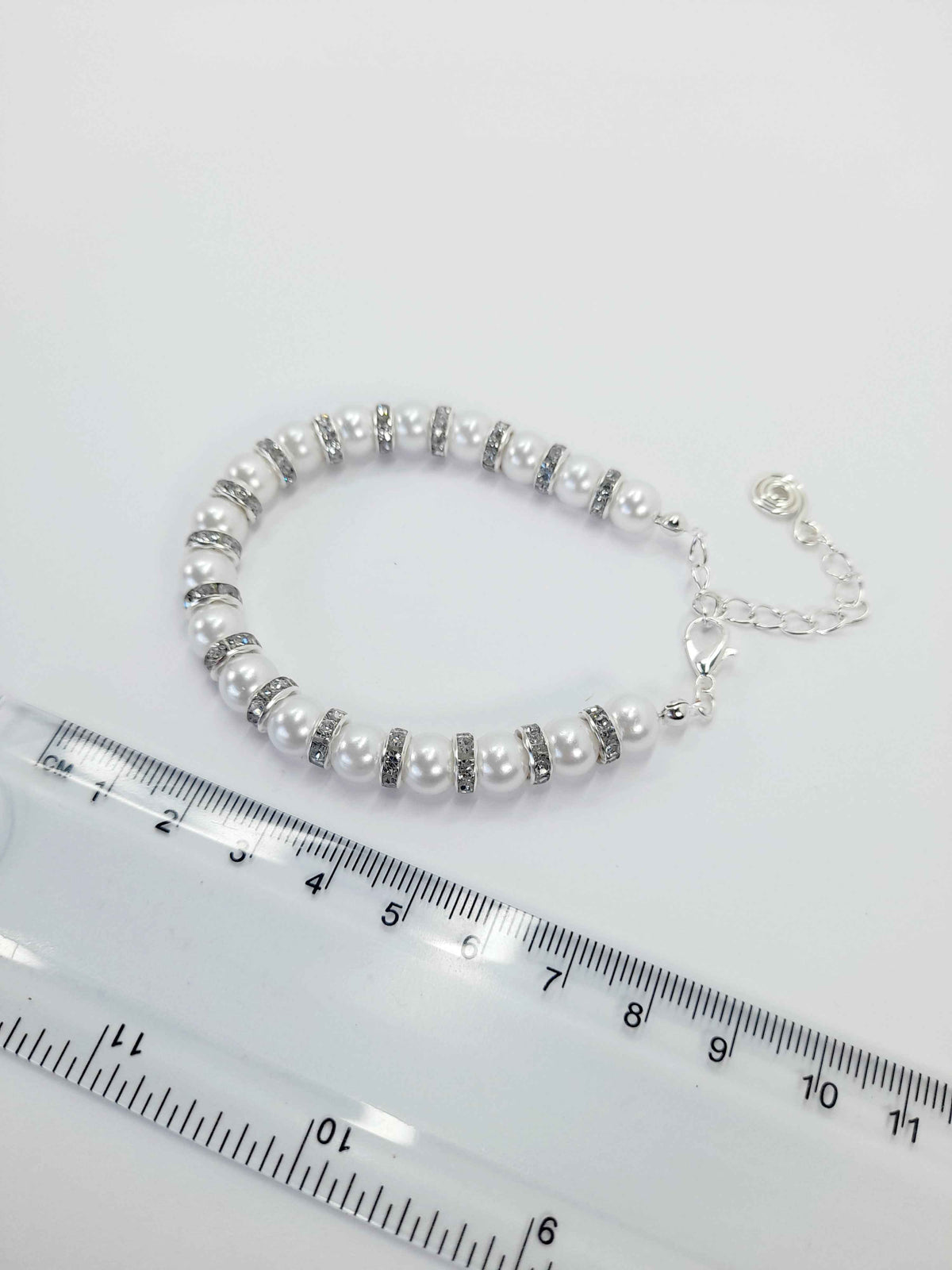 White Pearl and Silver Rhinestone Christmas Bracelet