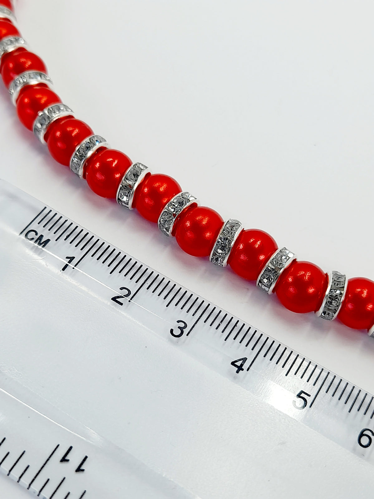 Red Pearl and Silver Rhinestone Christmas Necklace - Just My Jewellery Shop