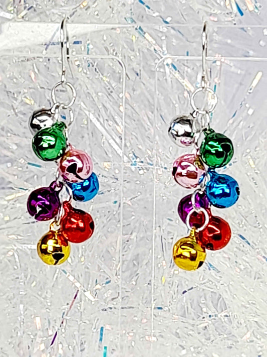 Multicoloured Bell Cluster Christmas Earrings
