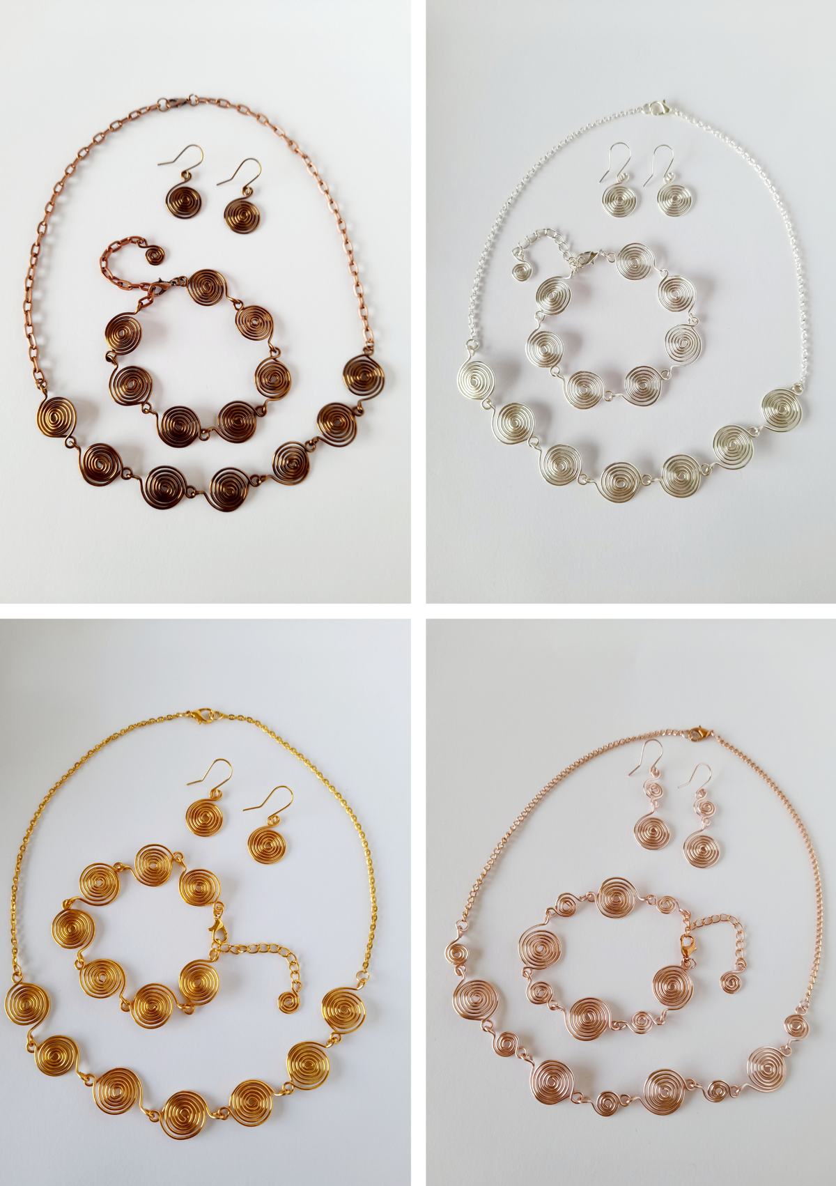 Handcrafted 3-Piece Spiral Jewellery Set (Choice of 4 Wire Finishes)