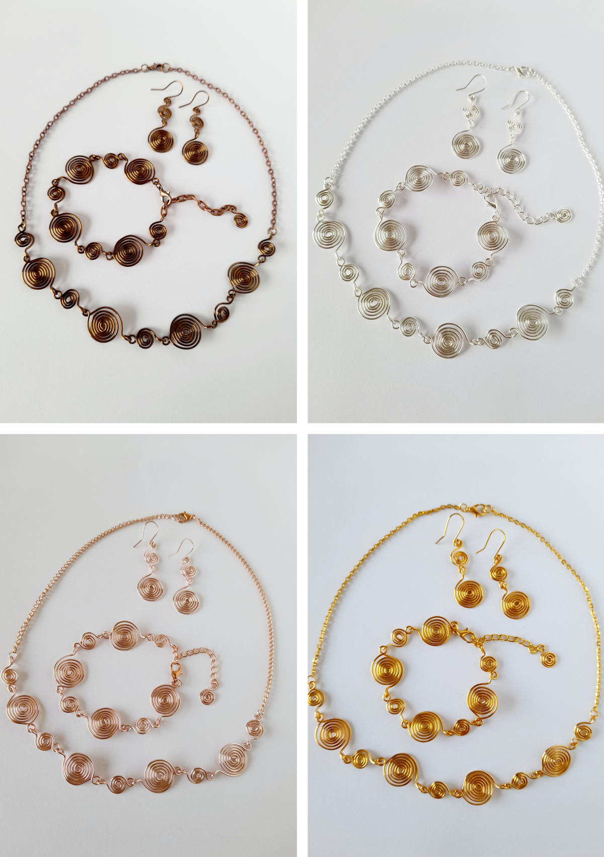 Complete 3-Piece Handcrafted Dual-Size Spiral Jewellery Set