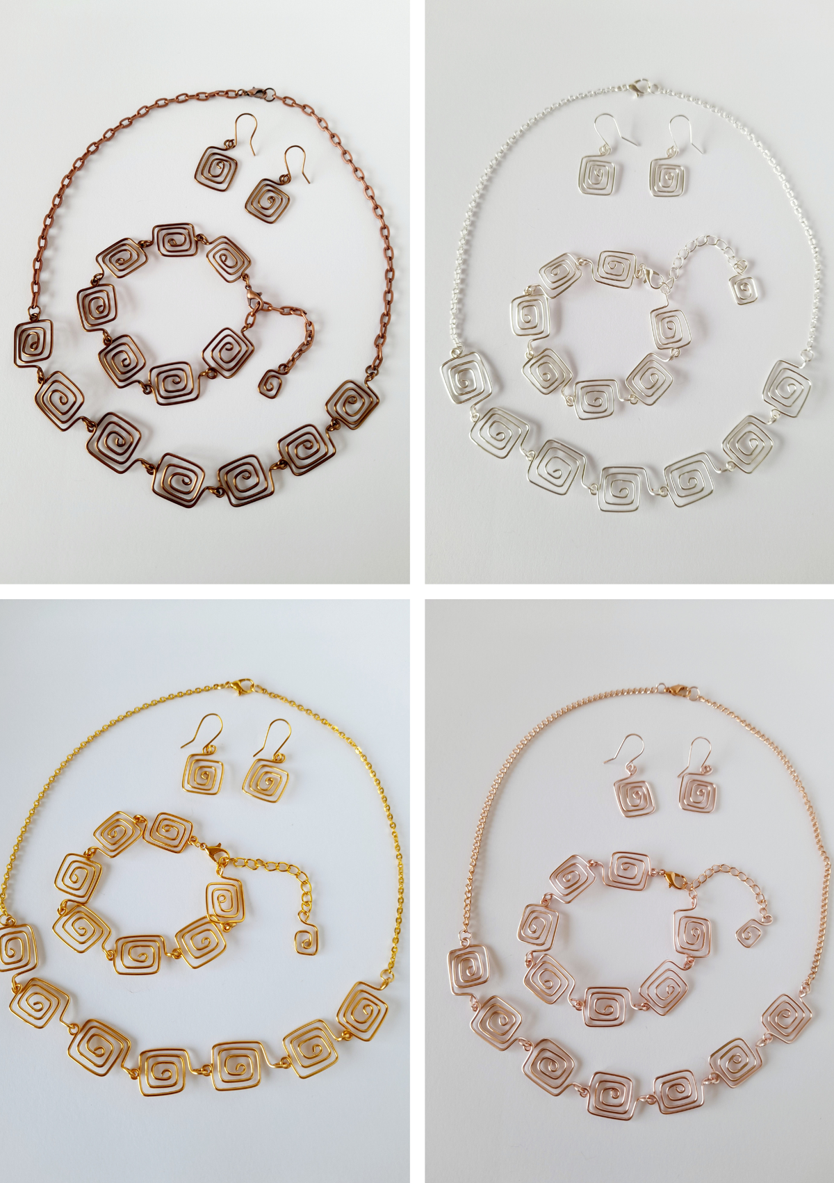 Complete 3-Piece Handcrafted Square Spiral Jewellery Set